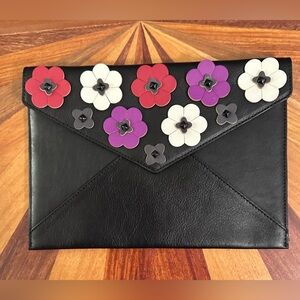 Rebecca Minkoff Leather Envelope Style Clutch with Floral Detail